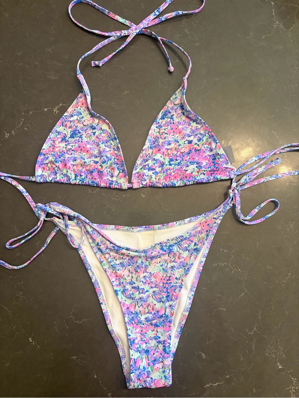 Bright Swimwear Floral Triangle Bikini Set - Purple & Pink ( 25$ top only)